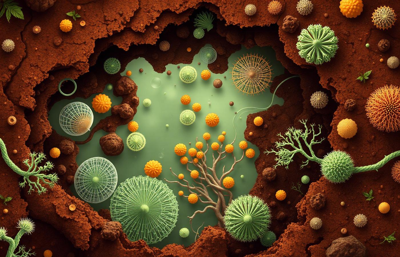 Illustration of soil microbiome — bacteria and fungal networks